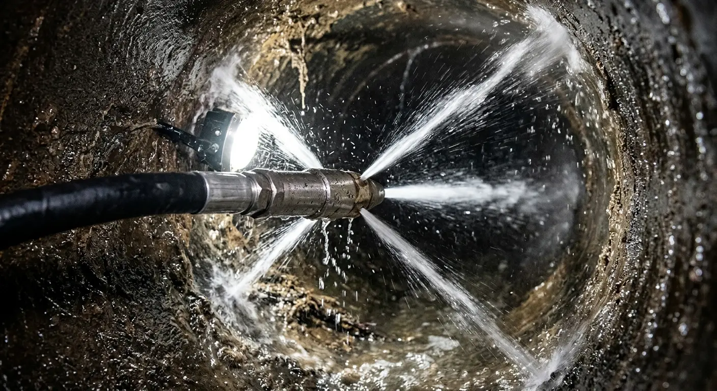 High-pressure hydro jetting nozzle cleaning sewer pipe for Emergency Drain Service in Weirton